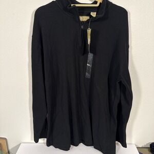 Sun River Sweater Mens L‎ Black Chest Stripes Cotton Pullover 1/4 Zip X1